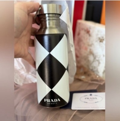 PRADA Water Bottle 16 oz Black White Diamond Print Stainless Steel