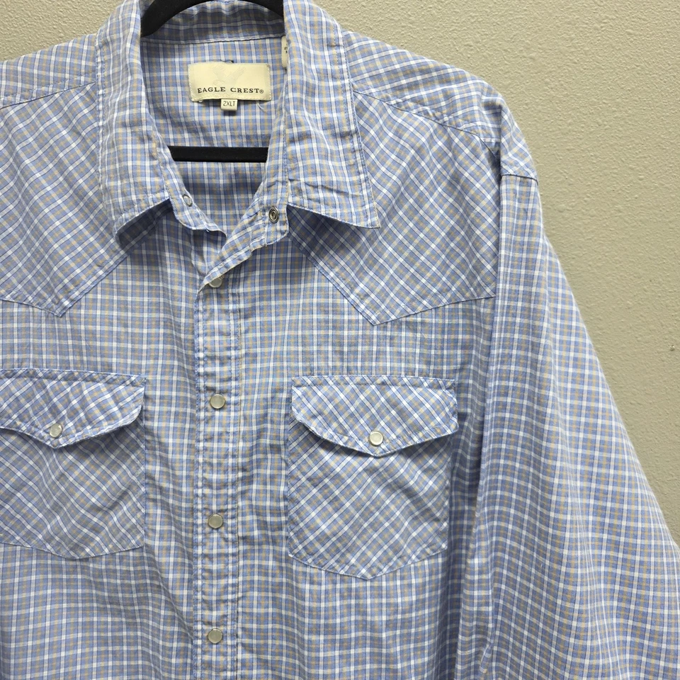 Eagle Crest Shirt Mens 2XLT Blue Plaid Western Pearl Snap Long Sleeve Cowboy - Image 2 of 4