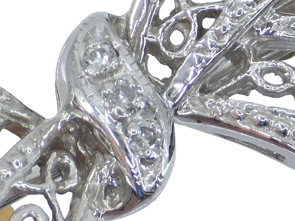 VINTAGE SOLID 14K GOLD CLYDE DUNEIER NY CID 0.1 TCW DIAMOND BOW PIN BROOCH 28 mm - Image 3 of 4