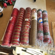Floral Wrapper Mesh Ribbon Spool Lot Red Green Brown Christmas Printed Craft