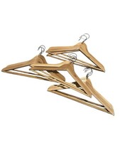 Set Of 12 Wooden Suit Hangers With Bar Natural Wood Finish 17  