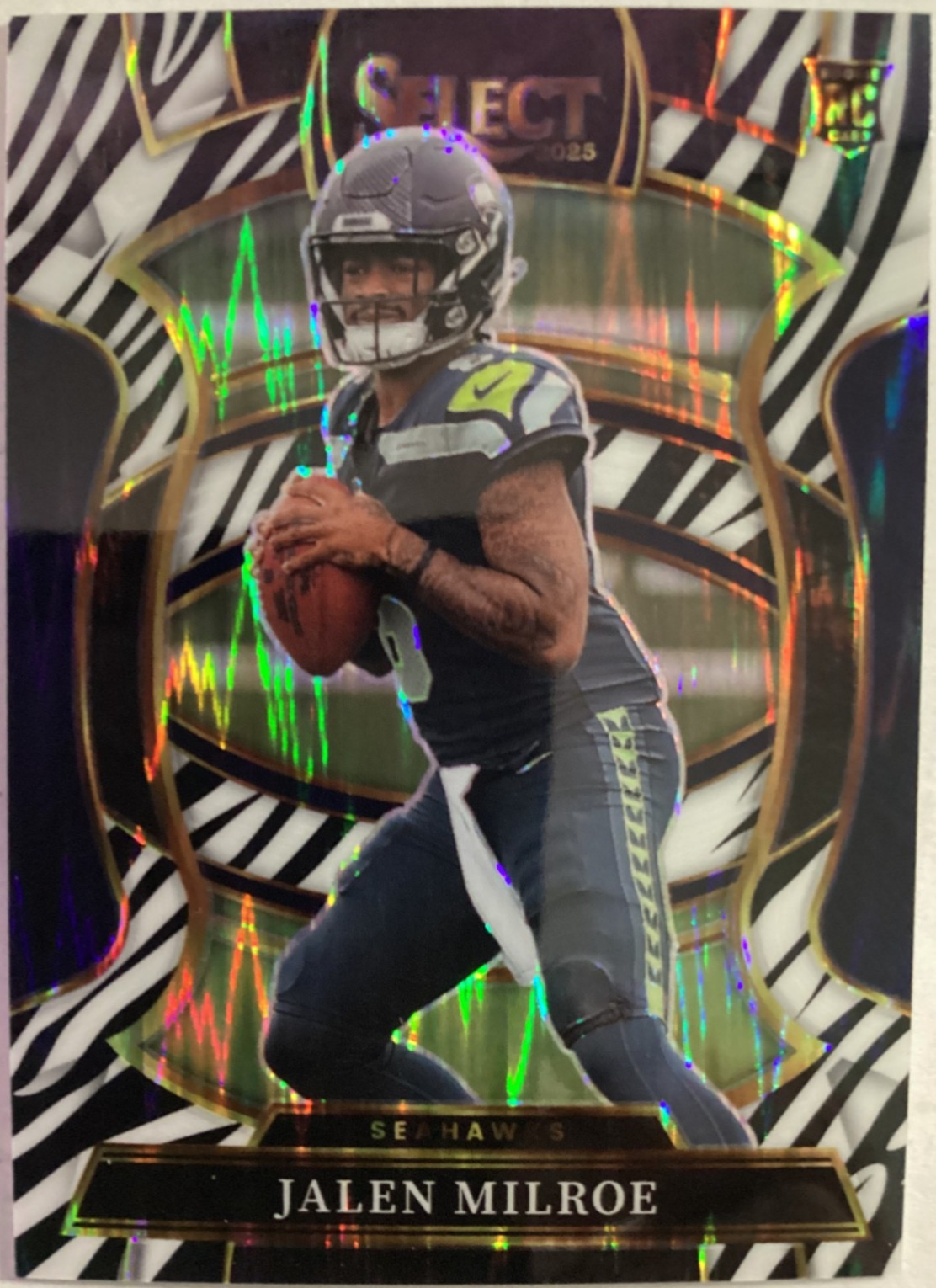 2025 Panini Select Jalen Milroe Rookie (RC) Club Level Zebra SSP #14 Seahawks