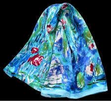 100% Silk mulberry Scarf Women neckerchief Shawl Wrap floral blue green MY123-6