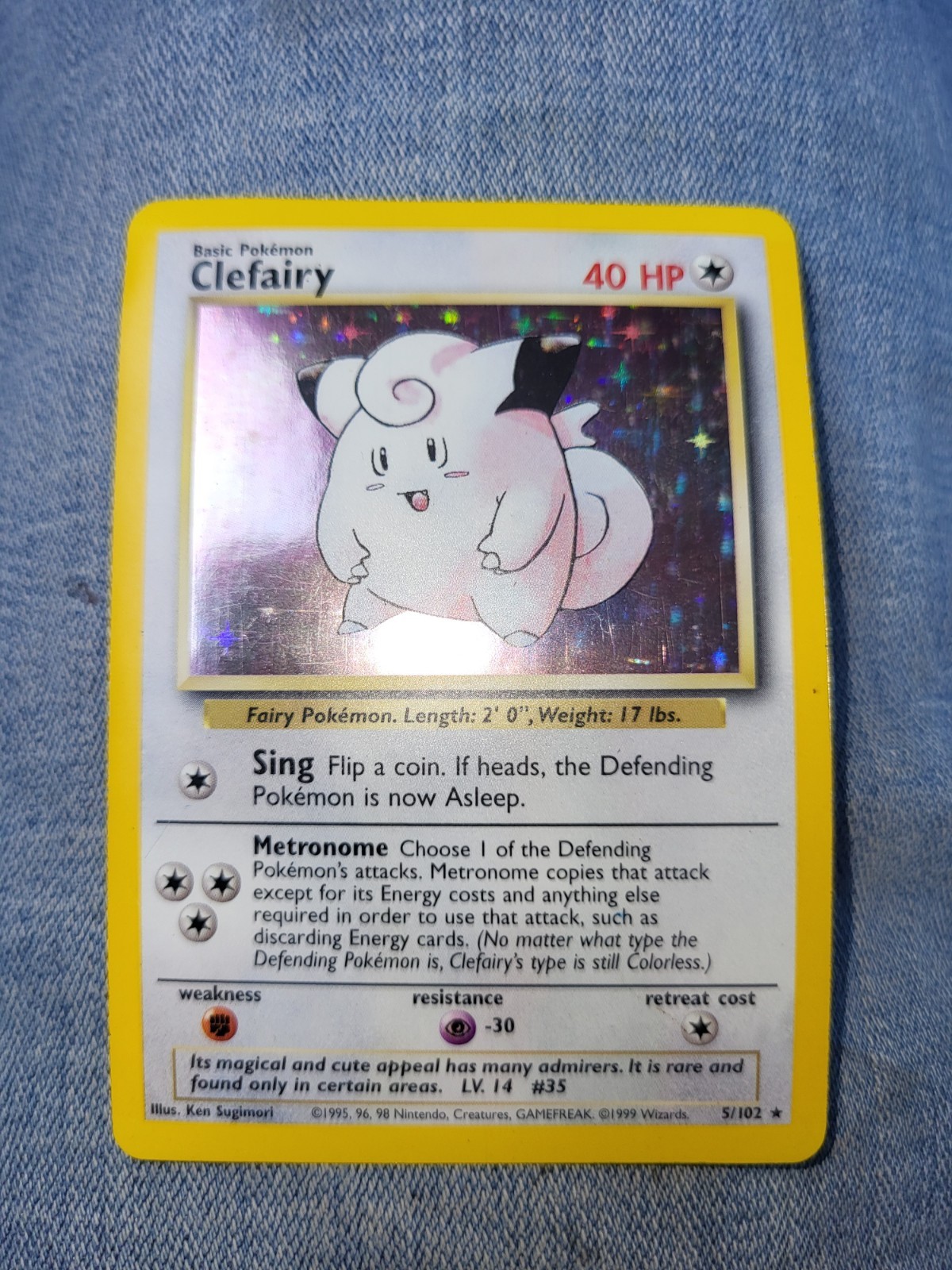 Clefairy Holo Base Set 5/102 Mod played (U shaped) not scratched Decent Shape.
