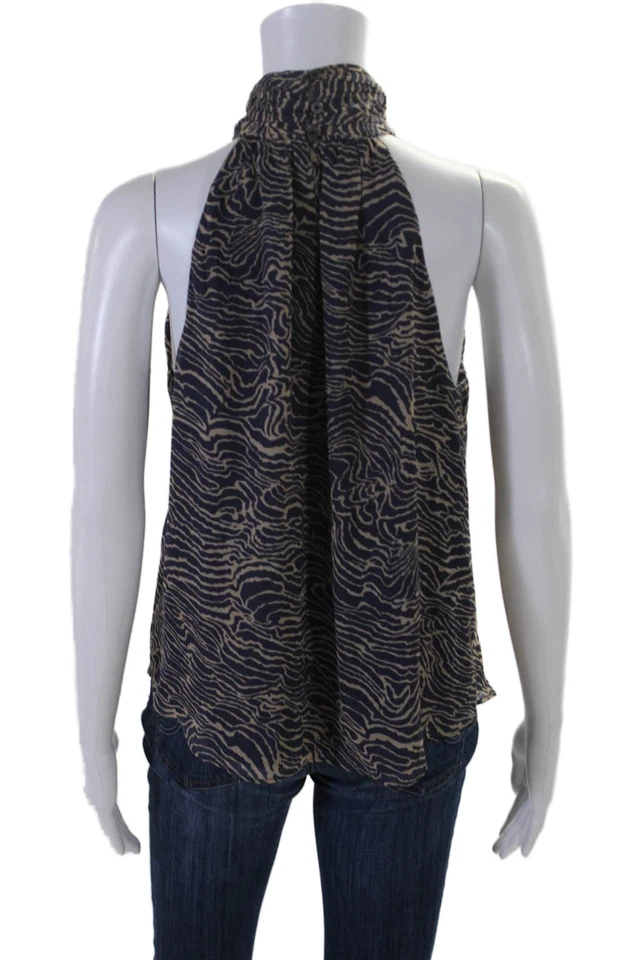 Blusa para mujer Joie cuello falso sin mangas cierre de botones azul beige talla XXS Foto 3 de 4