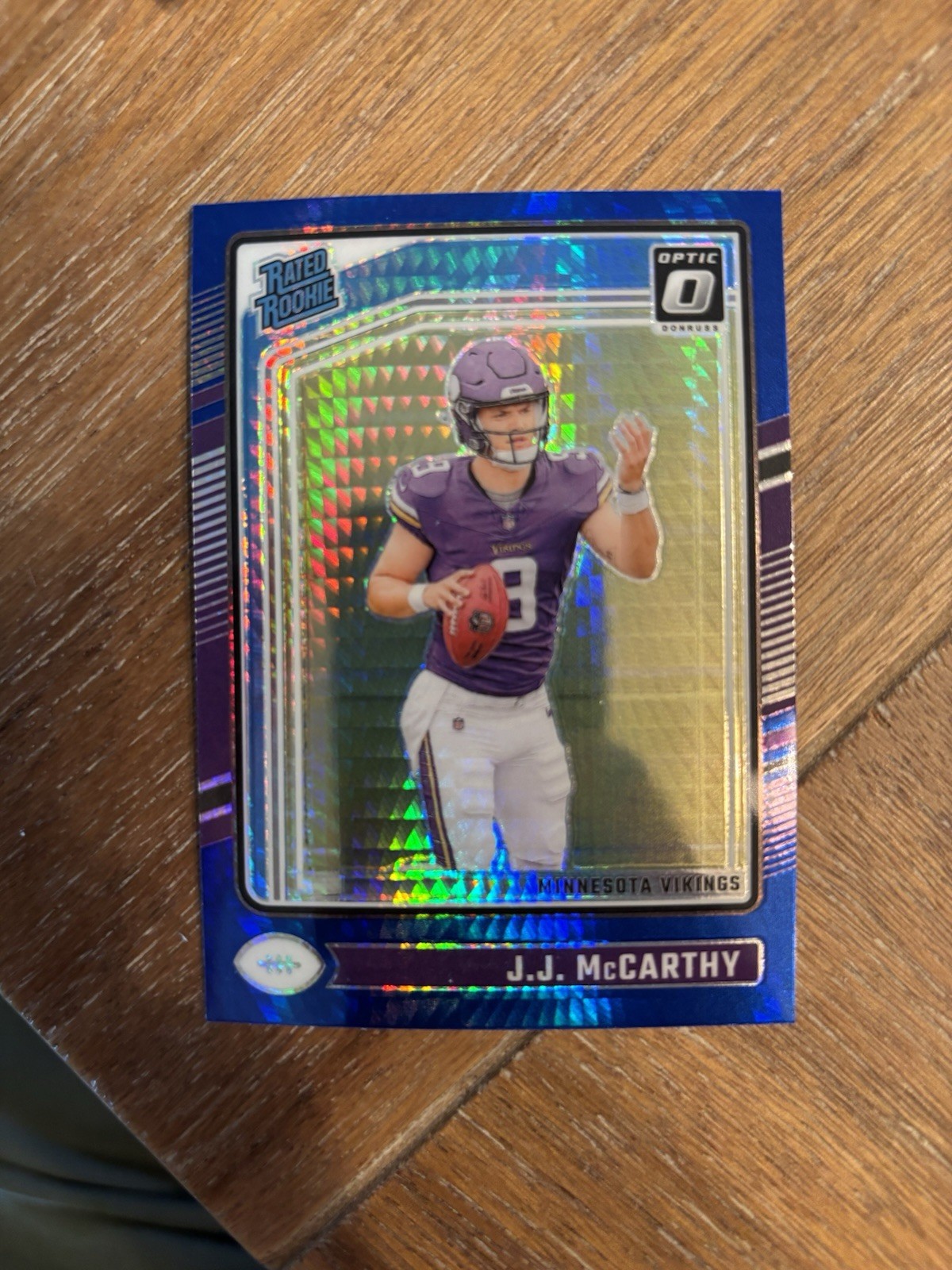 J.J. McCarthy 2024 Panini Donruss Optic Rated Rookie Blue Hyper Prizm #235 RC