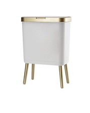 Bathroom Trash Can with Lid, Plastic Garbage Can with Legs, 4 Gallon Gold Trash