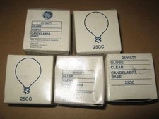 GE 25 Watt Lamp Candelabra Base Clear Globe Pack of 5