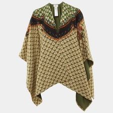 Etro GreenBeige Floral Print Wool Cape One Size