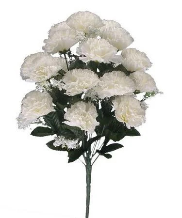 Artificial Flowers - 46cm Ivory Carnation Bush 18 Heads