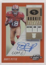 2018 Contenders Optic Rookie Ticket RPS Orange Prizm 38/49 Dante Pettis Auto 6yz