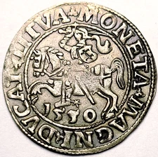 LITHUANIA / POLAND 1550 SILVER HALF GROSCHEN RIDER & EAGLE