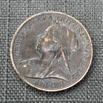 1901 Great Britain Queen Victoria Farthing 1/4d Bronze BN Coin (England)