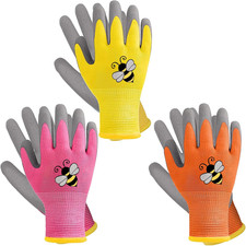 3 Pairs Kids Gardening Gloves Yard Work Gloves Children Rubber Coated Gloves ...