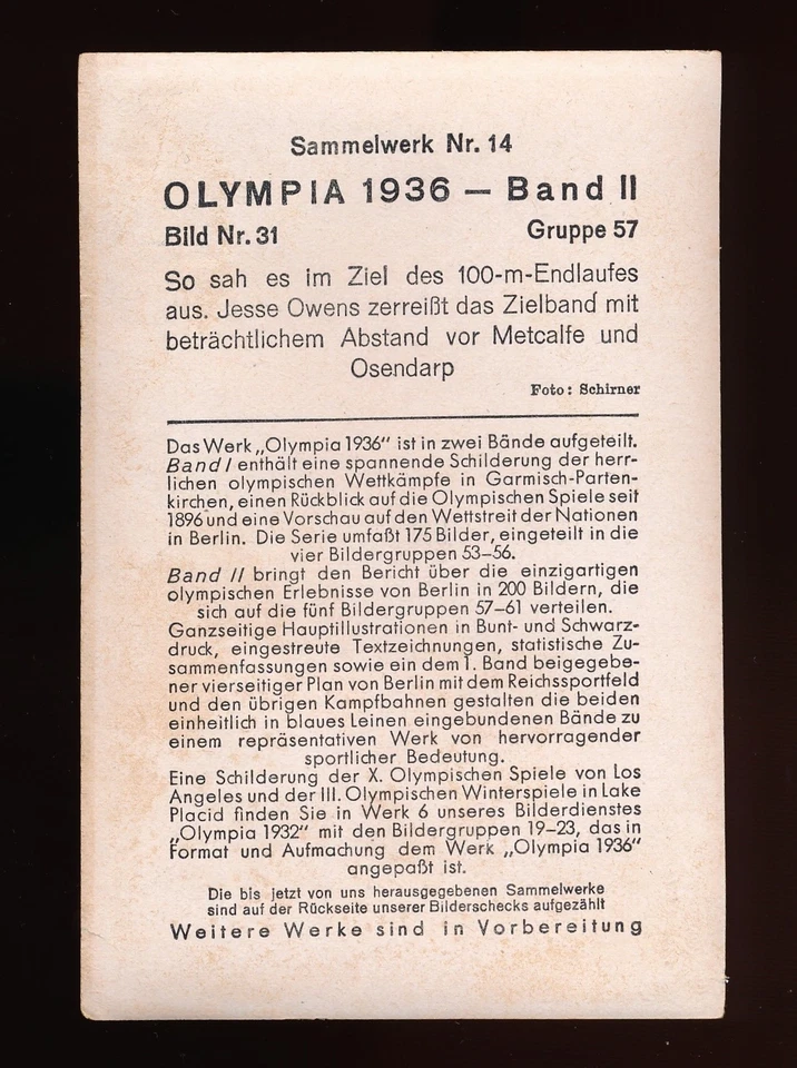 1936 年 Reemstma JESSE OWENS 新秀卡 #31 奥林匹亚 RC 奥运会 Reemtsma Band II — 第 2/2 张图片