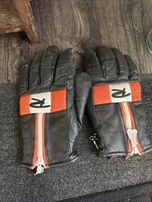 Vintage Rare Rossignol Ski Gloves, BLACK & Orange, Soft Lining, 100% Leather XL