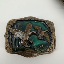 Vintage The Great American Buckle Co Belt Buckle Green Ducks Vintage 1987 Brass
