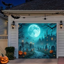Halloween Garage Door Cover Banner, 8 x 7FT Large Hanging Backdrop Door Cover Ho
