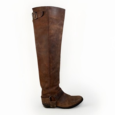 VTG Unbranded Tall Brown Leather Riding Harness Boots Riding Moto Womens 40/8.5
