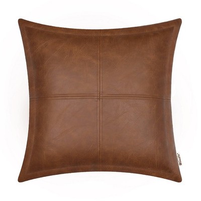 BRAWARM Faux Leather Pillow Cover with Piping Hand for Couch Sofa Bed LivingRoom
