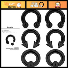 Heavy Gauge Septum Rings Kit - Silver  Black Surgical Steel Earrings for Stretc