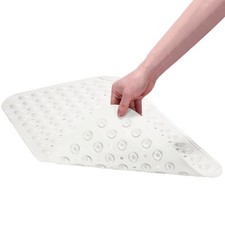 Anti-Slip Shower Mat 28 x 15" TPR Bathtub Non Slip with Suction Cup White