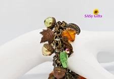 Vintage Sweet Romance Fall Squirrel's Harvest Charm Bracelet