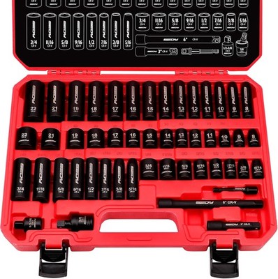3/8'' Drive Impact Socket Set - 49-Piece SAE (5/16 to 3/4 inch) and Metric...