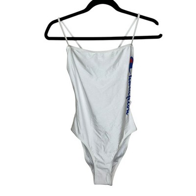 Champion NWT Reverse Weave One Piece Swimsuit White Blue Logo XL Bodysuit New
