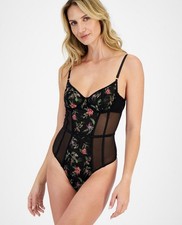 I.n.c. International Concepts Women's Tropical Flowers Mesh Thong Bodysuit - S