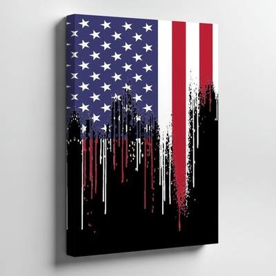 Abstract American Flag Canvas Wall Art Patriotic Drip Paint Style Wall Home