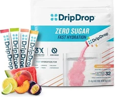 DripDrop Sugar-Free Hydration Packets - Zero Variety Pack (32 Sticks) | Vegan &