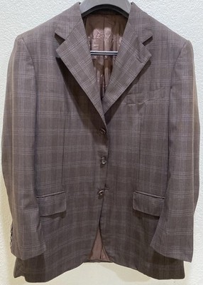 Isaia Napoli Brown Plaid Check Wool Sport Coat EU52R/US42R