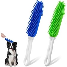 Dog Grooming Brush 2 Pack Soft Silicone Bath Brush with Handle for Pets