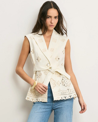 NEW VERONICA BEARD  Townes Eyelet Vest  Dove White