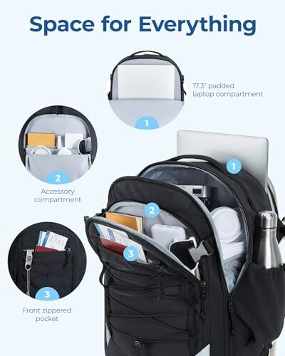 Mochila de viaje grande Mochila de viaje Llevar en vuelo 17,3 pulgadas Negra - Imagen 2 de 6