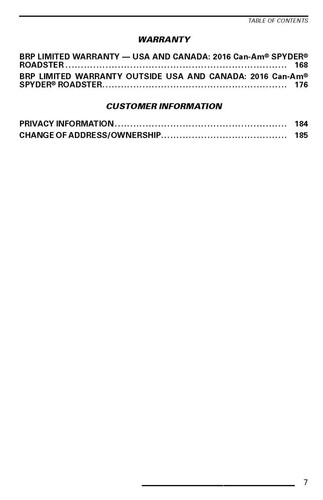 Can Am Owners Manual Book 2016 SPYDER F3 Series F3, F3-S, F3-T & F3 Limited - Picture 6 of 12