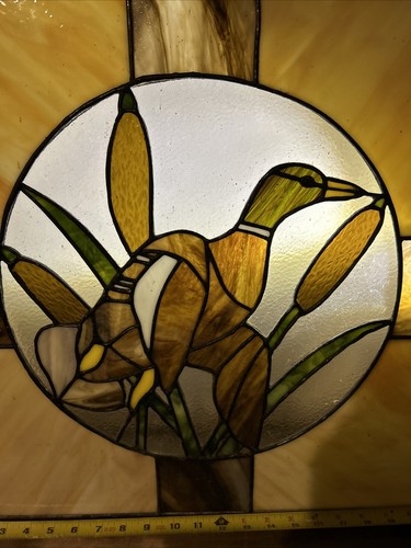 Vintage Tiffany Style Stained Glass Mallard Duck Window Art Bevel Edges ~21x21” - Picture 4 of 18