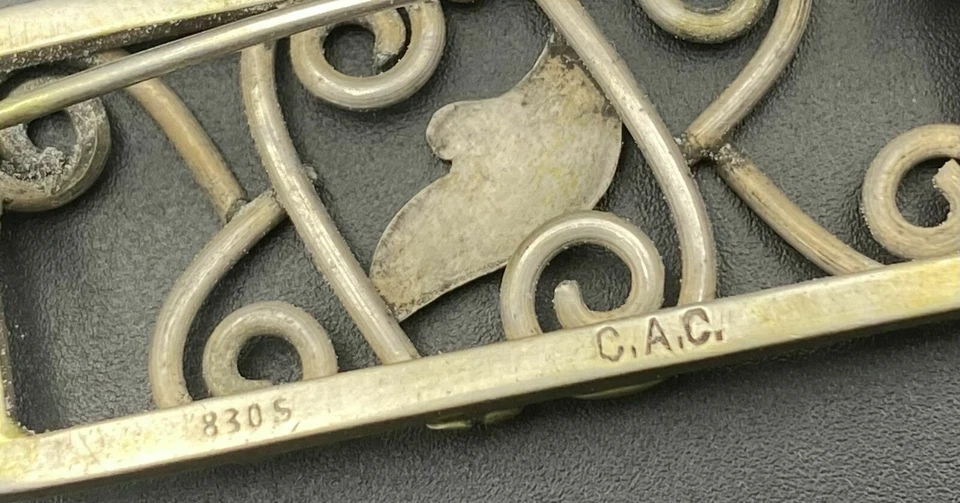 Argento Spilla 830er C. A. C. Stile Liberty Art Deco Um 1920 Gioiello Antico - Immagine 4 di 4