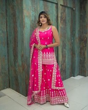 WEDDING SHARARA SALWAR KAMEEZ SUIT WOMEN INDIAN PAKISTANI KURTI PLAZZO EID NEW