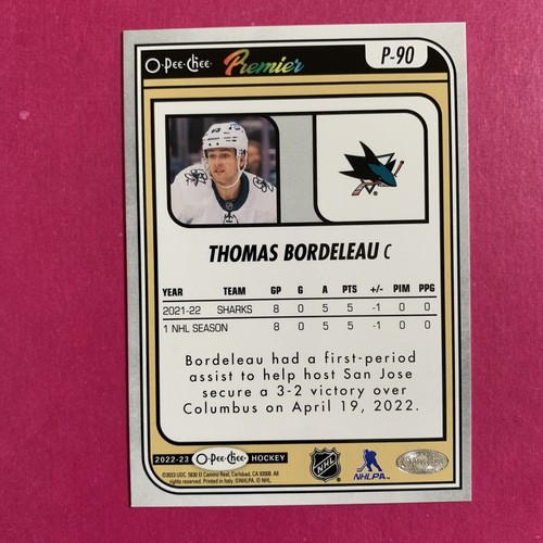 ๐ถ 2022-23 O-Pee-Chee Hockey OPC Premier #P90 Thomas Bordeleau - Picture 2 of 2