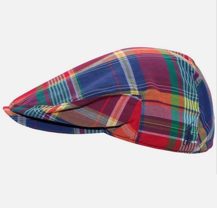Polo Ralph Lauren Men's Cotton Madras Cabbie Driver Plaid Hat Newsboy Golf Cap