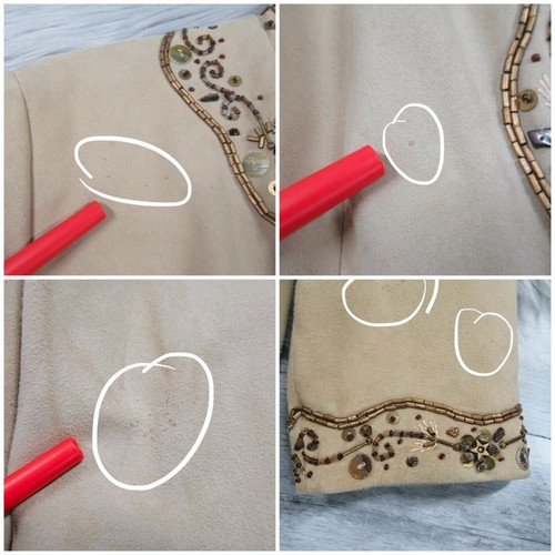 COLE HAAN Tan Suede Beaded Cropped Jacket 3/4 Sleeve Women’s Size Small - Picture 10 of 14
