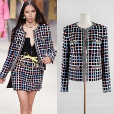NWT CHANEL 22P MULTICOLOR CHECK CLASSIC TWEED JACKET FR42