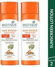 BIOTIQUE Sunscreen - SPF 50 PA  Sun Shield Sandalwood Lotion  UVB/UVA Ultra P