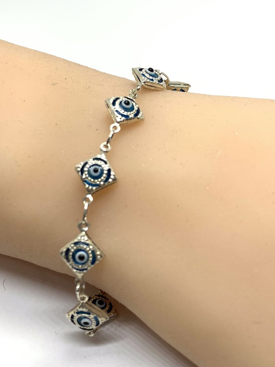Evil Eye Bracelet 7 .5”inch Long 925 Sterling Silver Light Evil Eye Bracelet 7 .5”inch Long 925 Sterling Silver Light