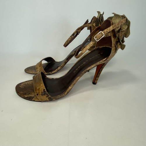 VTG Y2K Sacha London Heels Womens 9 Brown Leather Croc Embossed Strappy Sandals - Picture 7 of 14
