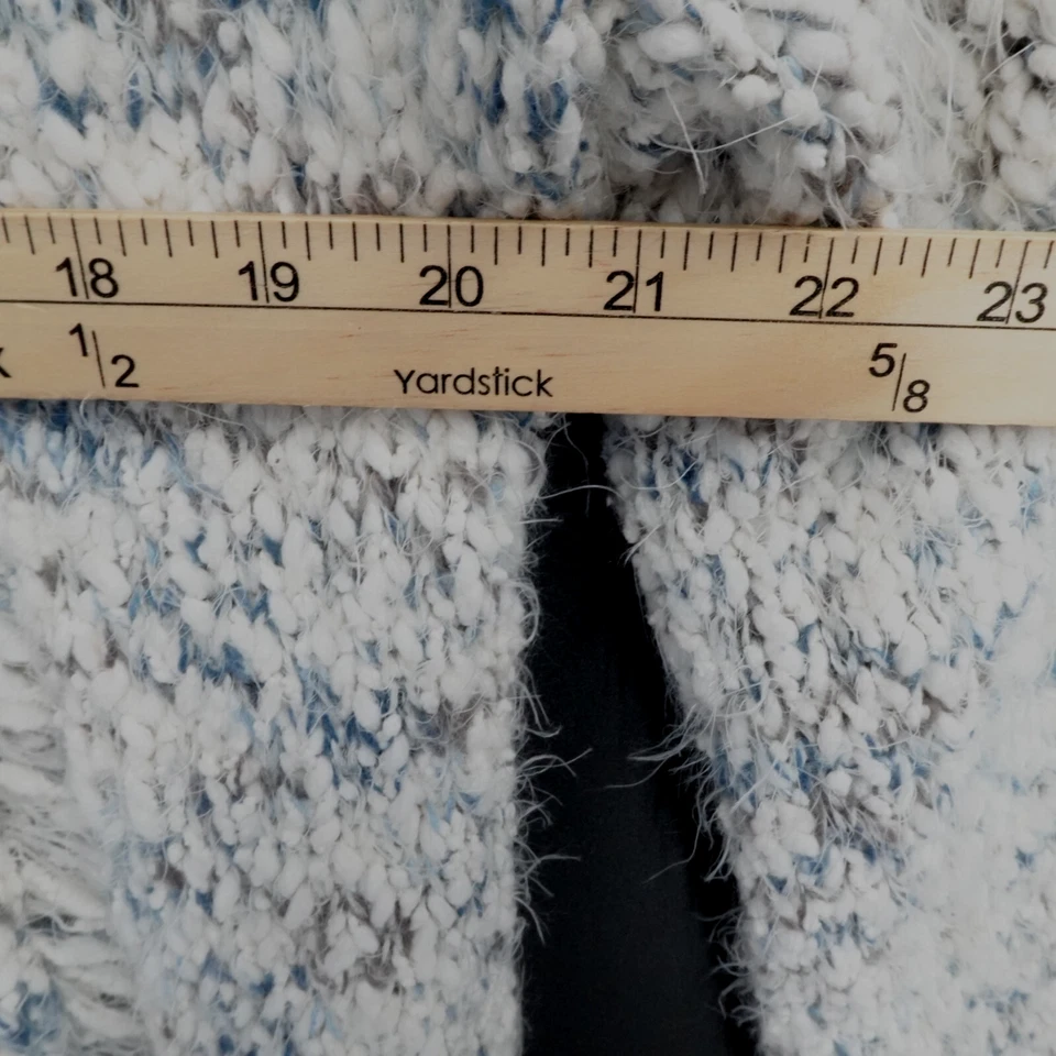 Cárdigan Pol Mujer Grande Blanco Azul Moteado Abierto Crochet Plumero Acogedor Difuso Foto 4 de 4
