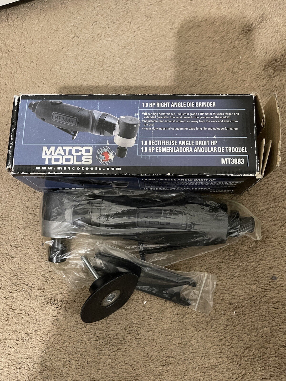1 HP Pneumatic 90&deg; Right Angle Die Grinder