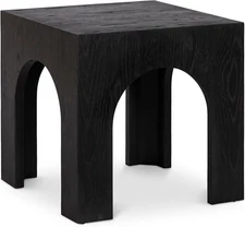 273Black-E Arch Collection Art Deco End Table with Solid Oak Wood, Black Finish,